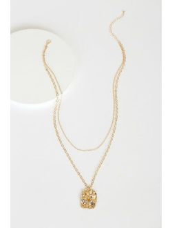 Modern Art Gold Layered Pendant Necklace