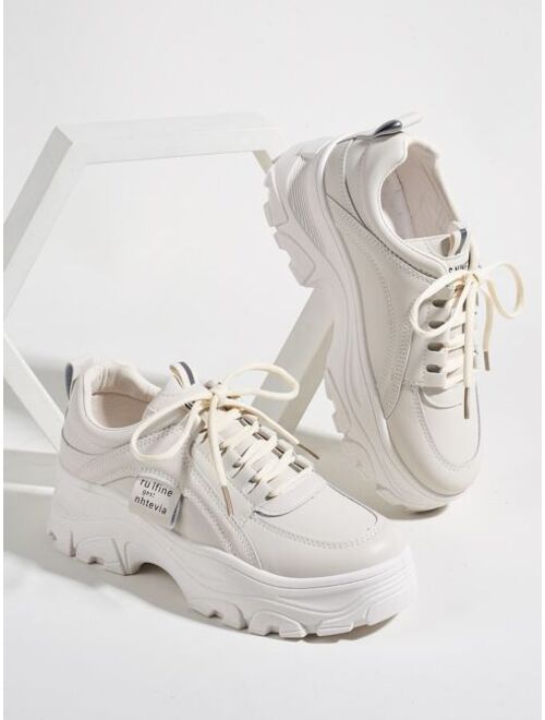 Shein Stitch Detail Lace-up Front Chunky Sneakers