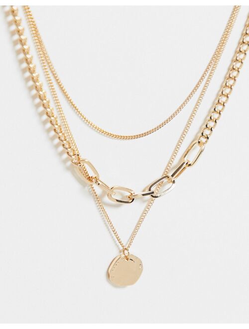 Topshop multirow necklace with circle pendant in gold