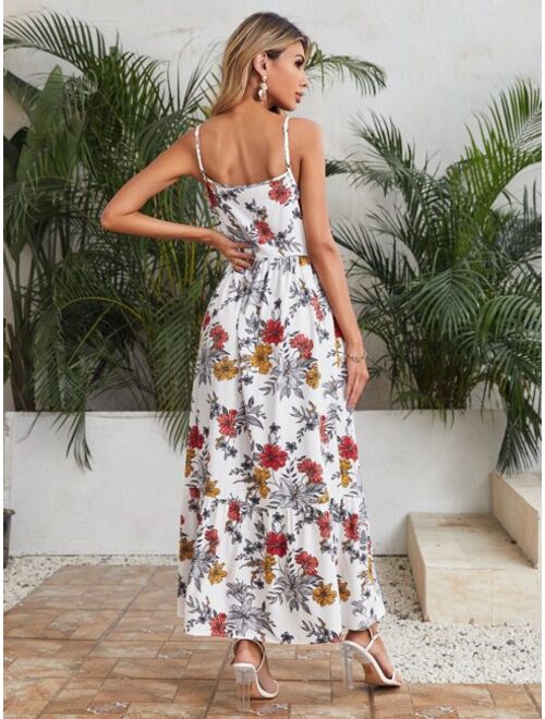 SHEIN Split Thigh Ruffle Hem Floral Cami Dress