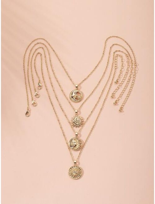 Shein 4pcs Sun Moon Design Charm Necklace