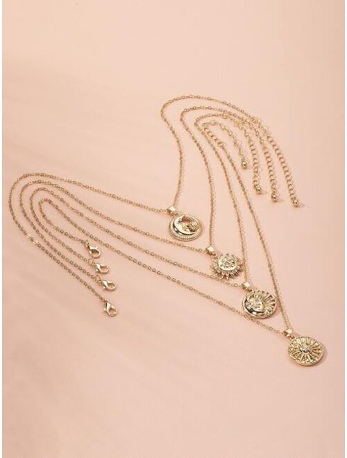 Shein 4pcs Sun Moon Design Charm Necklace
