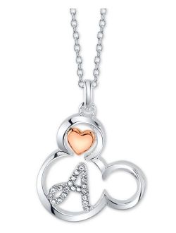 Mickey Mouse Initial Pendant Necklace in Two-Tone Silver-Plate, 16"  2" extender
