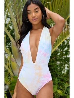 Blend Plunging Neck Backless Swimsuit