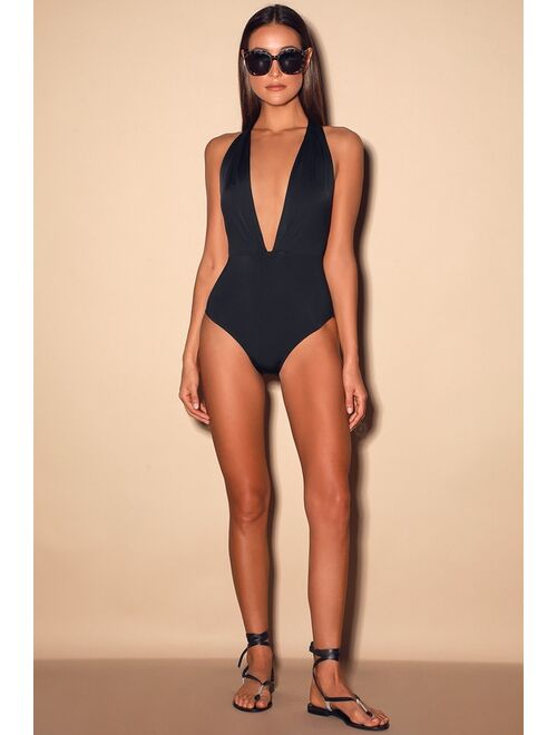 Lulus Blend Plunging Neck Backless Swimsuit