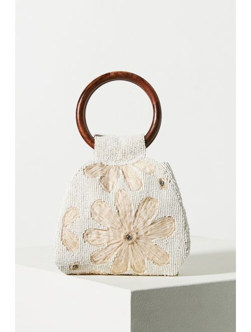 Anthropologie Riva Beaded Wood Ring Handle Clutch