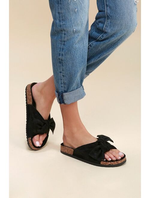Lulus Campo Black Suede Knotted Slide Sandals