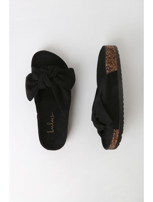 Lulus Campo Black Suede Knotted Slide Sandals