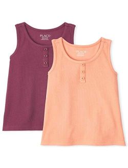 Girls Ribbed Henley Tank Top 2-Pack