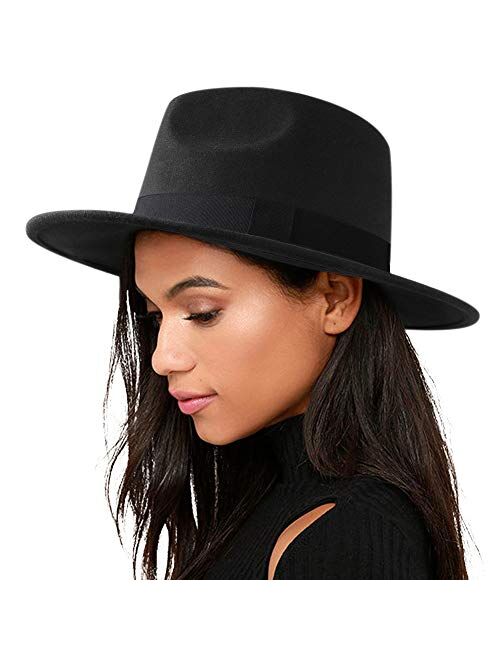 FURTALK Fedora Hats for Men Women 100% Australian Wool Felt Wide Brim Hat Leather Belt Crushable Packable
