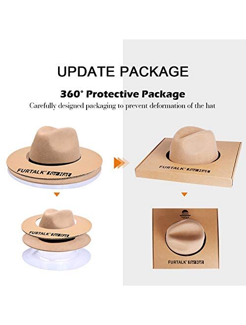 FURTALK Fedora Hats for Men Women 100% Australian Wool Felt Wide Brim Hat Leather Belt Crushable Packable