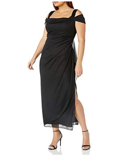 Alex Evenings Women's Plus Size Cold-Shoulder Dress Side Ruched Skirt