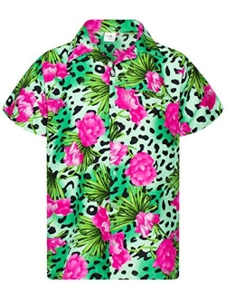 Hawaiian Shirt for Men Funky Casual Button Down Very Loud Shortsleeve Unisex Leopard Flowers