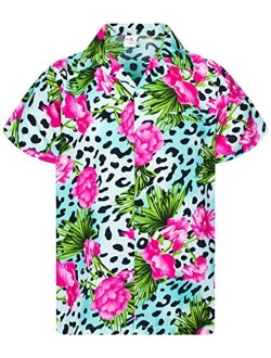 Hawaiian Shirt for Men Funky Casual Button Down Very Loud Shortsleeve Unisex Leopard Flowers