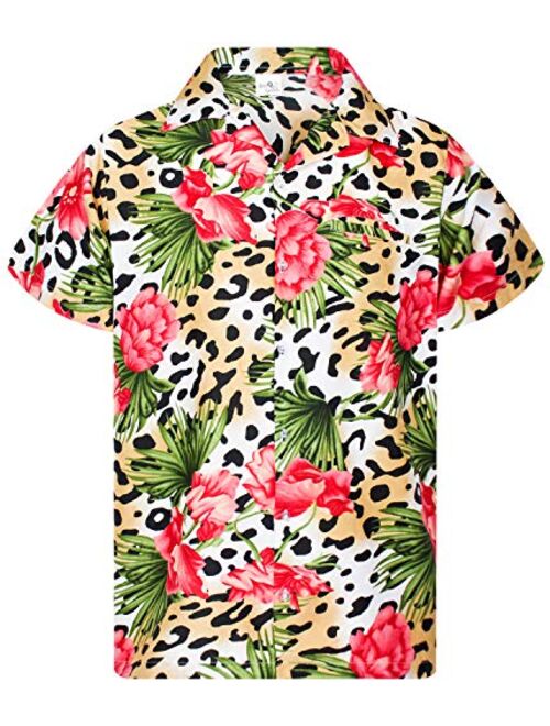 KING KAMEHA Hawaiian Shirt for Men Funky Casual Button Down Very Loud Shortsleeve Unisex Leopard Flowers
