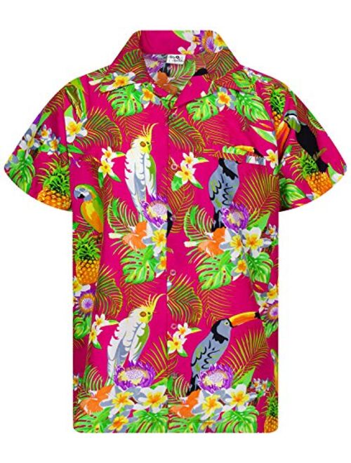 King Kameha Hawaiian Shirt for Men Funky Casual Button Down Very Loud Shortsleeve Unisex Parrot Cockatoo