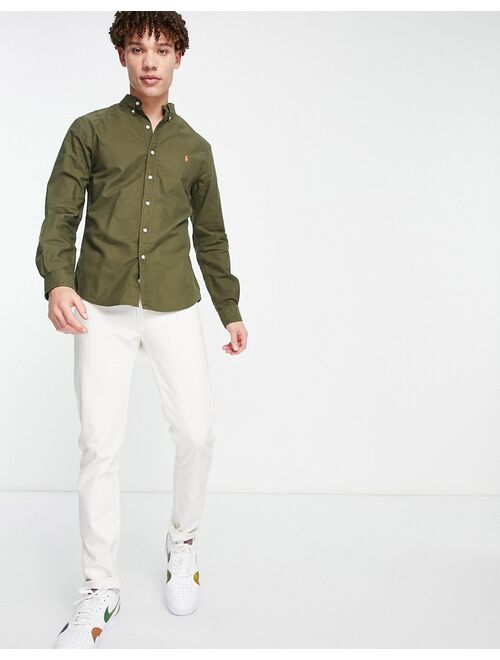 Polo Ralph Lauren polo player logo garment dyed oxford shirt slim fit button down in defender green