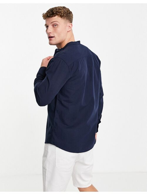 Selected Homme linen shirt with grandad neck in navy