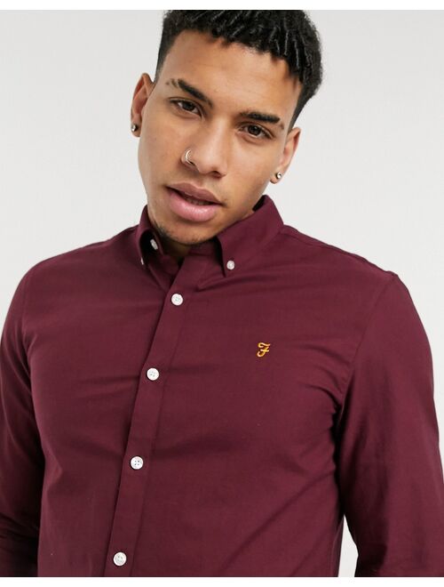 Farah Brewer slim fit organic cotton oxford shirt in burgundy