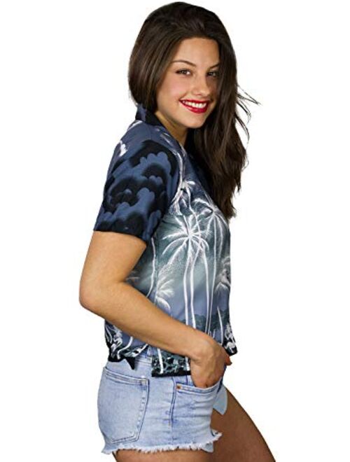 KING KAMEHA Funky Casual Hawaiian Blouse Shirt for Women Front Pocket Button Down Very Loud Shortsleeve Unisex Beach Print
