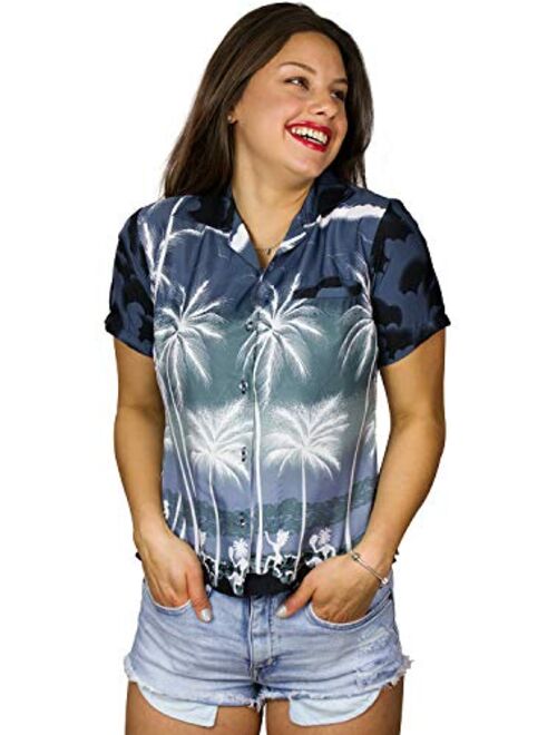 KING KAMEHA Funky Casual Hawaiian Blouse Shirt for Women Front Pocket Button Down Very Loud Shortsleeve Unisex Beach Print