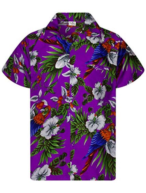 King Kameha Hawaiian Shirt for Men Funky Casual Button Down Very Loud Shortsleeve Unisex Cherry Parrot