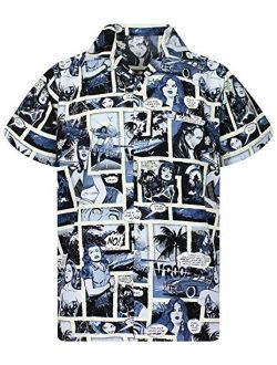 Funky Hawaiian Shirt for Men Short Sleeve Front-Pocket Comic Superhero Multiple Colors