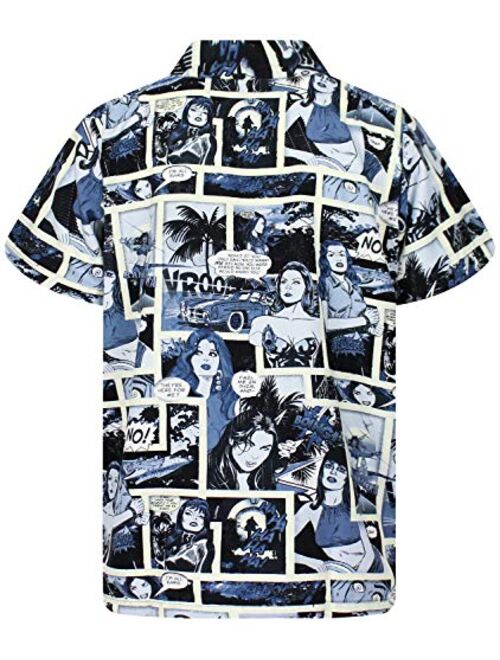 King Kameha Funky Hawaiian Shirt for Men Short Sleeve Front-Pocket Comic Superhero Multiple Colors