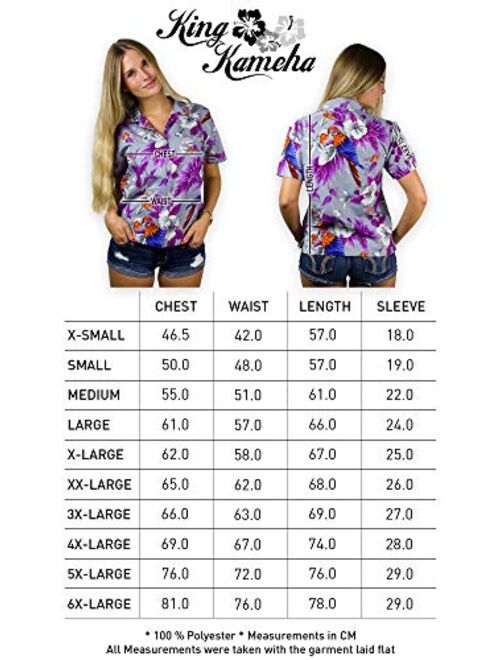 King Kameha Hawaiian Blouse Shirt for Women Funky Casual Button Down Very Loud Shortsleeve Cherry Parrot