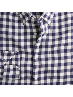 Slim cotton-linen twill shirt in gingham