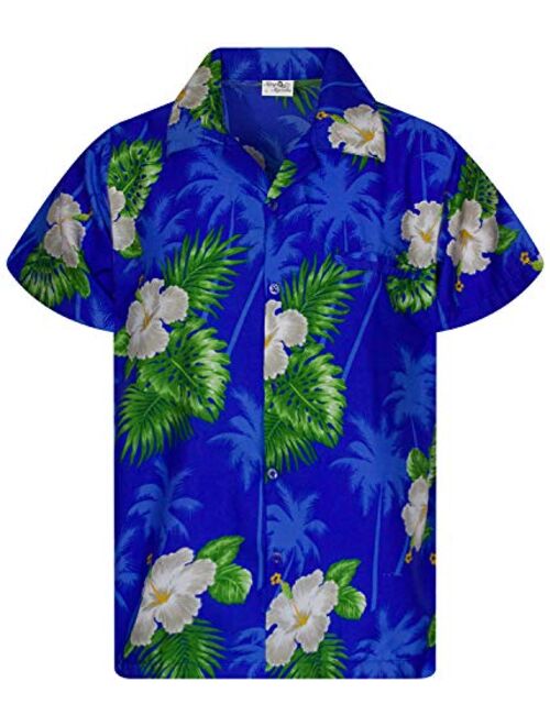 KING KAMEHA Funky Casual Hawaiian Shirt for Men Front Pocket Button Down Very Loud Shortsleeve Unisex Small Flower Print