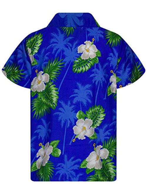 KING KAMEHA Funky Casual Hawaiian Shirt for Men Front Pocket Button Down Very Loud Shortsleeve Unisex Small Flower Print
