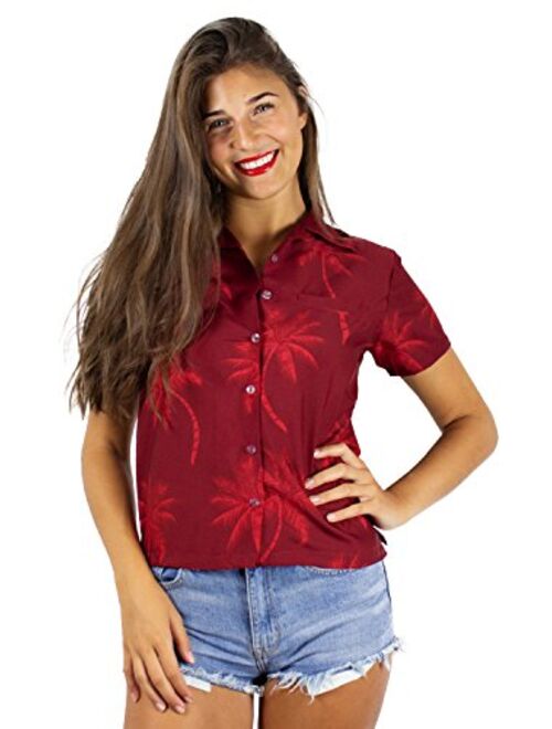 KING KAMEHA Hawaiian Blouse Shirt for Women Funky Casual Button Down Very Loud Shortsleeve Palmshadow