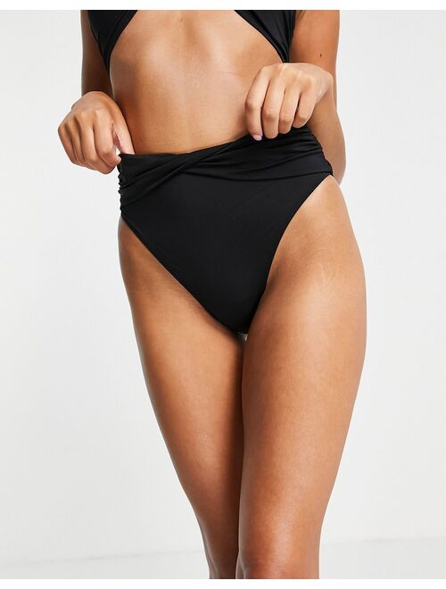 New Look twist detail bikini bottom in black