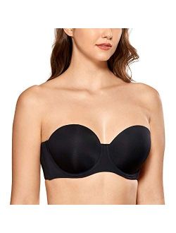 Women's Seamless Strapless Bra Lightly Lined Cup Underwire Support Multiway Straps