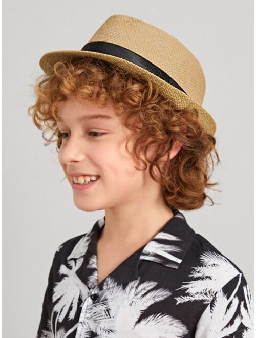 Shein Toddler Kids Belt Decor Straw Hat