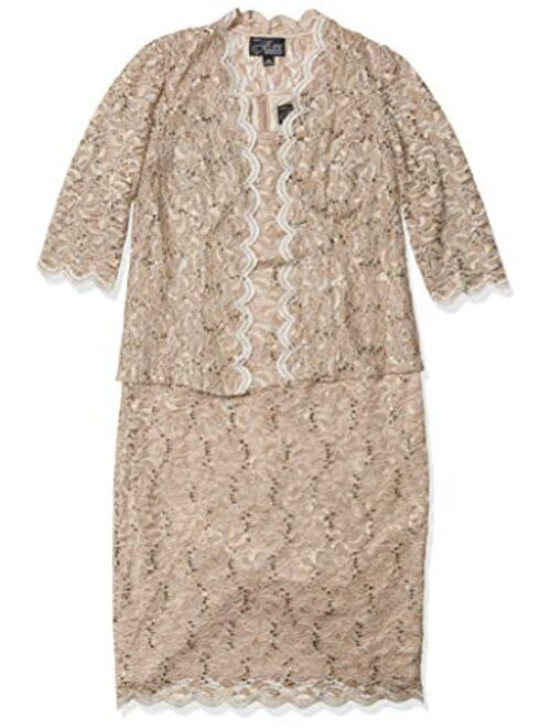 Alex Evenings Women's Plus Size Tea Length Lace Dress and Jacket