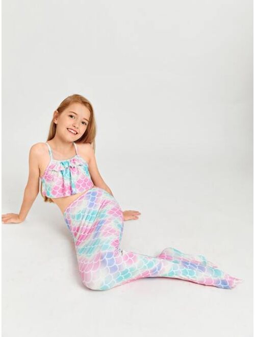 Shein 3pack Toddler Girls Fish Scale Bikini Swimsuit & Mermaid Tail Skirt