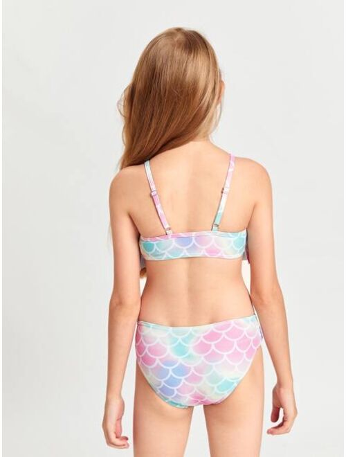 Shein 3pack Toddler Girls Fish Scale Bikini Swimsuit & Mermaid Tail Skirt