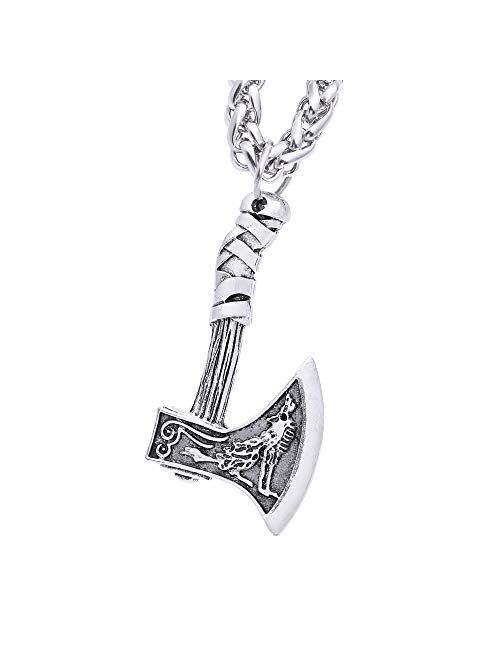 HAQUIL Viking Jewelry Norse Axe Talisman Pendant Chain Necklace for Men and Women