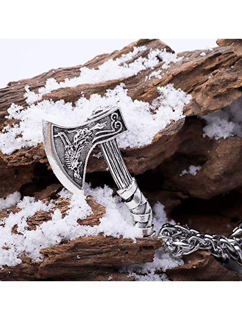 HAQUIL Viking Jewelry Norse Axe Talisman Pendant Chain Necklace for Men and Women