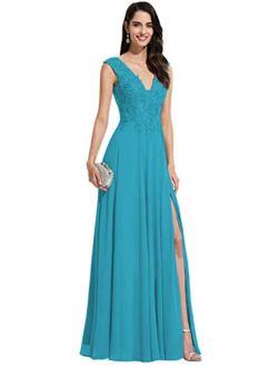 Noras dress V Neck Chiffon Prom Dresses Long Split Evening Gowns Lace Bridesmaid Dress for Women B123