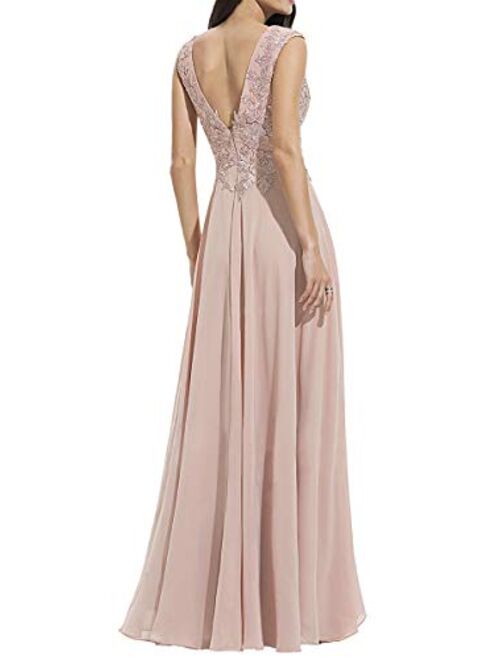 Noras dress V Neck Chiffon Prom Dresses Long Split Evening Gowns Lace Bridesmaid Dress for Women B123