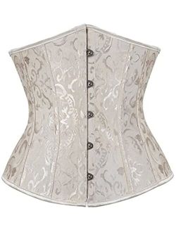 Noras Vintage Lace Up Boned Corset Top for Women Brocade Waist Cincher Underbust Bustiers NB02