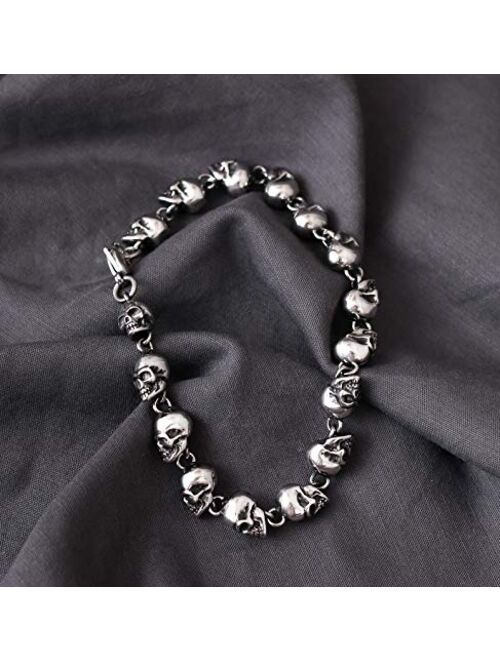 HAQUIL Stainless Steel Skull Charm Linked Bracelet for Men, Skull Jewelry Gift