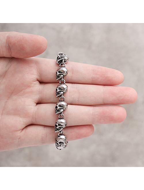 HAQUIL Stainless Steel Skull Charm Linked Bracelet for Men, Skull Jewelry Gift