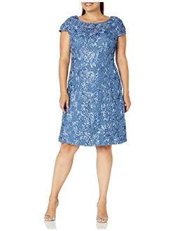 Women's Plus Size Tea Length Dress with Rosette Detail