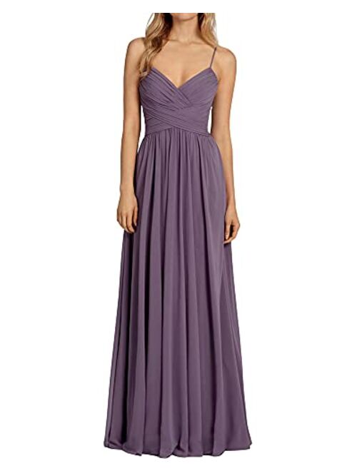 Noras dress Women's Spaghetti Straps Bridesmaid Dresses Long Chiffon Prom Evening Formal Gown B001
