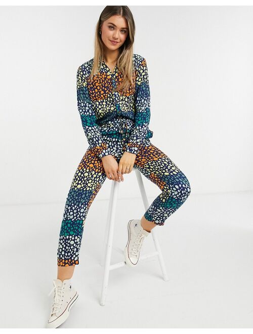 Never Fully Dressed wrap tie roll sleeve jumpsuit in mixed spot print