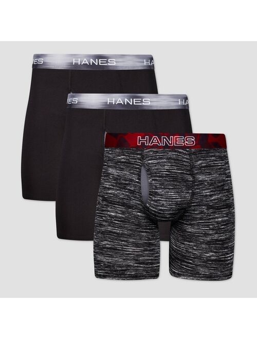 Hanes Men's 3pk Xtemp Long Leg Boxer Briefs - Black